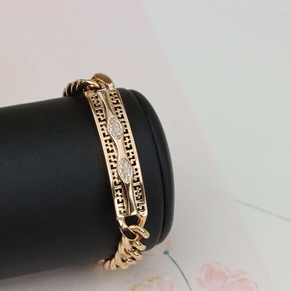 "Elegant Rose Gold Link Bracelet with Sparkling Dual Marquise Design, XPBL0955 - Picture 8 of 12